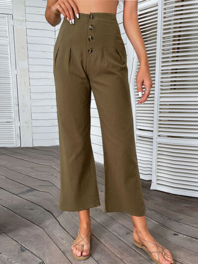 Women's nine-point pants high-waisted cotton and linen slim-fit micro-flared pants - Image 4