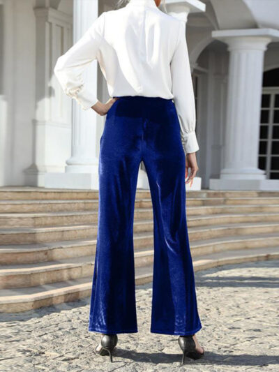 Women's gold velvet high waist slightly flared wide leg pants - Image 7