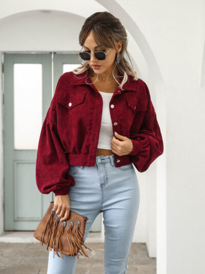 Corduroy Jacket Lantern Sleeve Single Breasted Short Jacket Women - Image 9