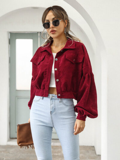 Corduroy Jacket Lantern Sleeve Single Breasted Short Jacket Women - Image 8