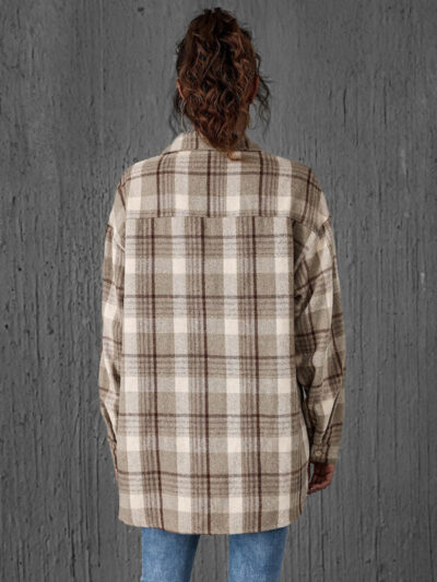 Loose casual single-breasted shirt with lapel plaid pockets - Image 2