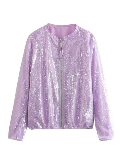 Women's round neck sequined motorcycle bomber jacket tops women's baseball uniform - Image 3