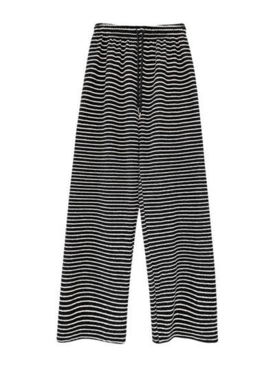 Women's Striped High Waist Straight Loose Drape Lazy Casual Wide Leg Pants - Image 4