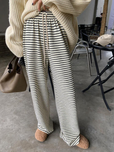 Women's Striped High Waist Straight Loose Drape Lazy Casual Wide Leg Pants