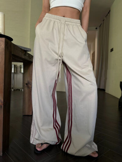 High waist drawstring loose high street hot girl wide leg trousers