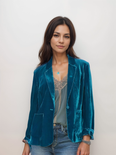 Gold velvet casual blazer