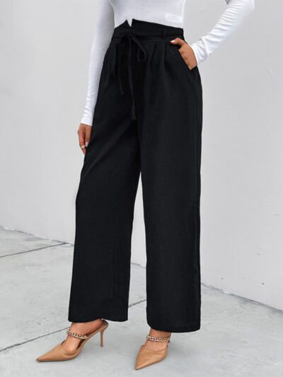 Women's elastic elastic loose wide leg long pants