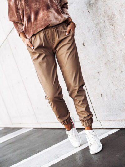 Women's cord waist slim fit leather pants - Image 2