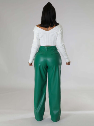 PU women's loose wide-leg pocket casual leather pants - Image 12