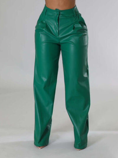 PU women's loose wide-leg pocket casual leather pants - Image 3