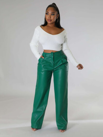 PU women's loose wide-leg pocket casual leather pants - Image 10