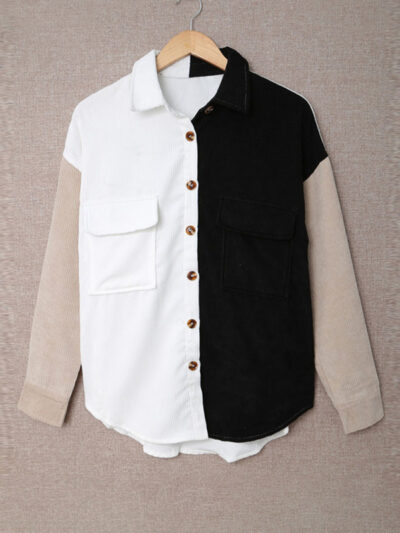 Women's Contrast Color Shirt Style Single Breasted Casual Jacket Top - Image 11