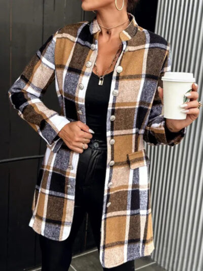 Women's autumn and winter plaid woolen jacket