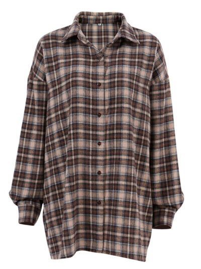 Women's Retro Contrast Color Plaid Shirt - Image 4