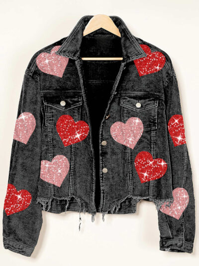 Valentine's Day Love Sequin Jacket Raw Edge Corduroy Women's Jacket - Image 8