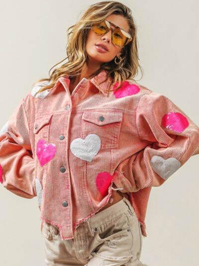 Valentine's Day Love Sequin Jacket Raw Edge Corduroy Women's Jacket - Image 7