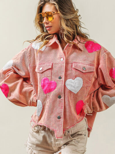 Valentine's Day Love Sequin Jacket Raw Edge Corduroy Women's Jacket - Image 6