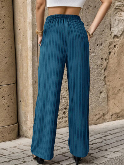 Women's Casual Pleated Textured Elastic Straight Pants - Image 8