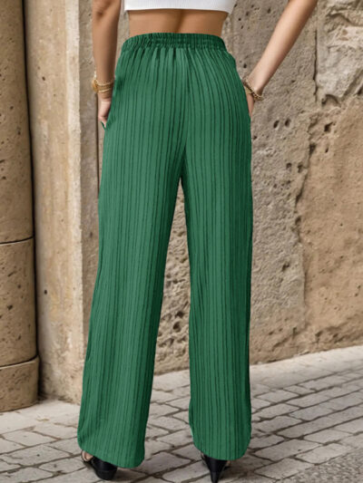 Women's Casual Pleated Textured Elastic Straight Pants - Image 5