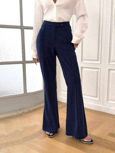 Women's elegant solid color slim fit flared trousers - Image 5