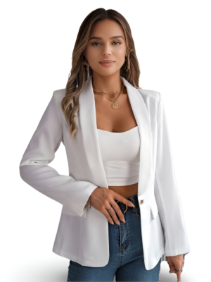 Feminine solid color long-sleeved one-button blazer