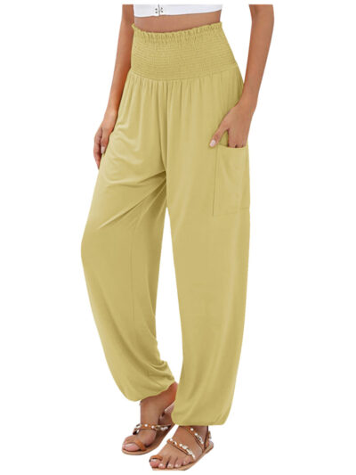 Women's elastic high waist wide leg casual trousers - Image 2