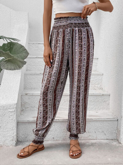 Women's elastic trousers ethnic style high waist printed trousers - Image 5