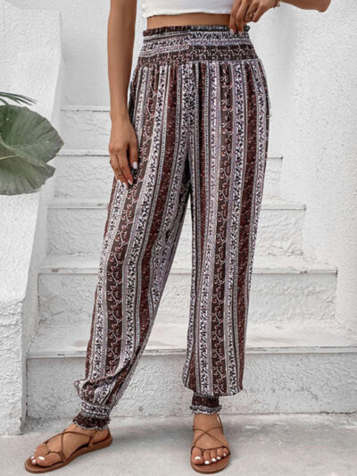 Women's elastic trousers ethnic style high waist printed trousers - Image 4