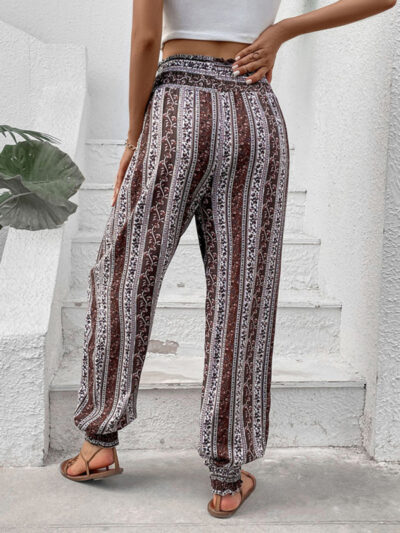 Women's elastic trousers ethnic style high waist printed trousers - Image 2