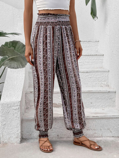 Women's elastic trousers ethnic style high waist printed trousers - Image 3