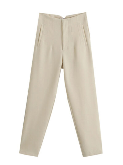 Women's Solid Color High Waist Trousers Slim Casual Pants - Image 6