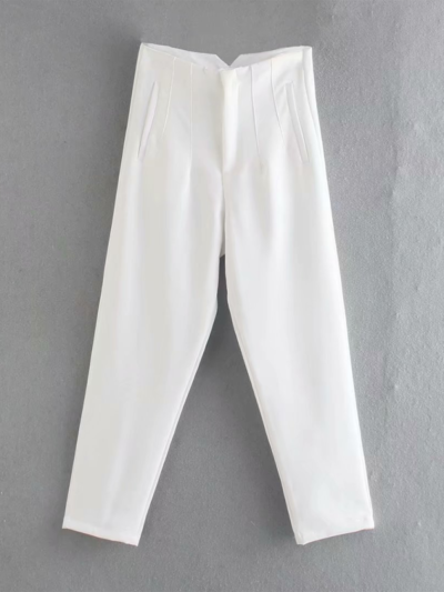 Women's Solid Color High Waist Trousers Slim Casual Pants - Image 12