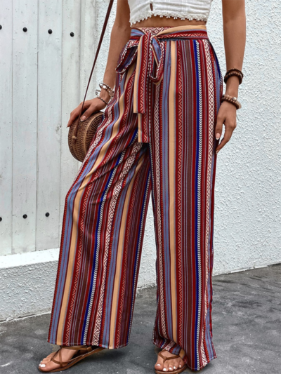 Loose striped high waist elastic wide leg pants - Image 4