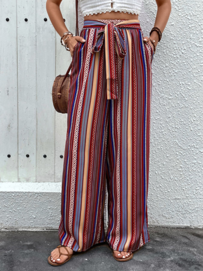 Loose striped high waist elastic wide leg pants - Image 2