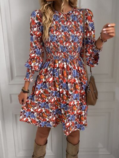 Women's Floral Lantern Sleeve Casual Dress - Image 4