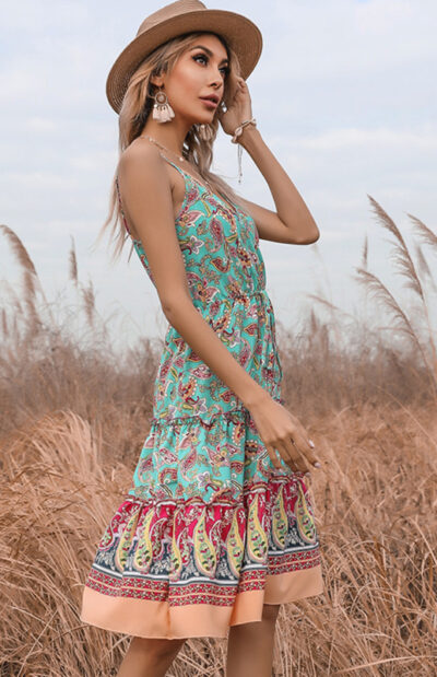 Women's Ethnic Print Boho V-Neck Slip Dress - Image 2