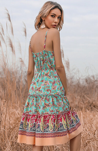 Women's Ethnic Print Boho V-Neck Slip Dress - Image 3