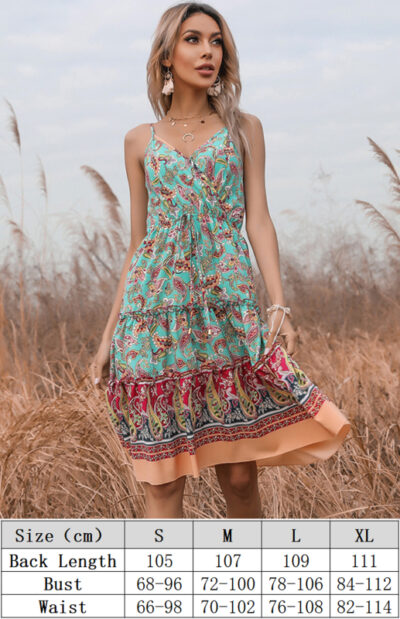 Women's Ethnic Print Boho V-Neck Slip Dress - Image 6