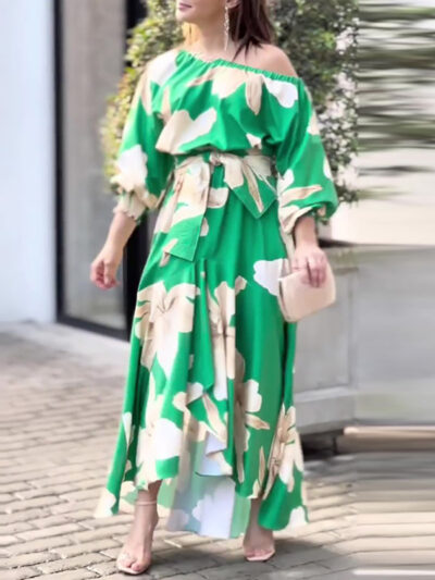 Women's temperament elegant commuter print lantern sleeve dress - Image 2