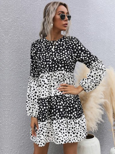 Fashion women's long -sleeved bottoming wild dress - Image 5