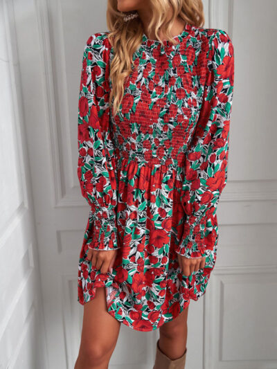 Women's Floral Lantern Sleeve Casual Dress - Image 7