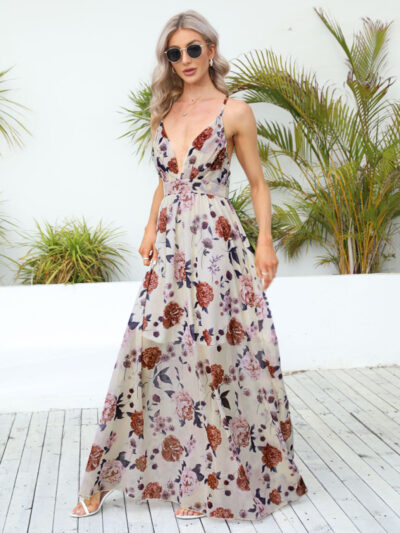 Women's chiffon printed suspender long dress - Image 5