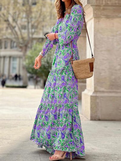 Temperament v-neck bohemian print swing dress - Image 3