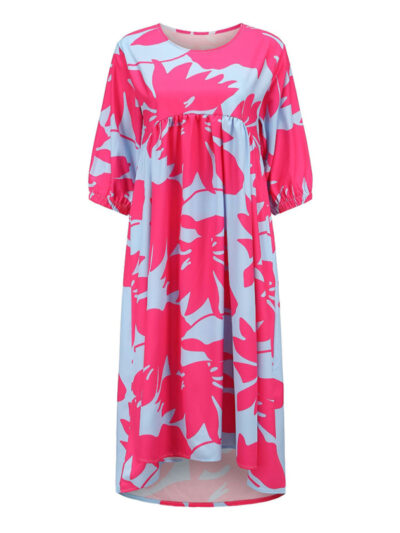 Women's woven loose round neck printing dress - Image 5