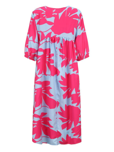 Women's woven loose round neck printing dress - Image 4