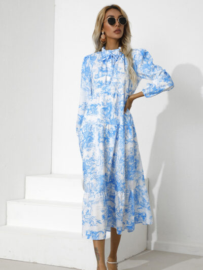 Round Neck Print Loose Cropped Sleeve Dress - Image 7