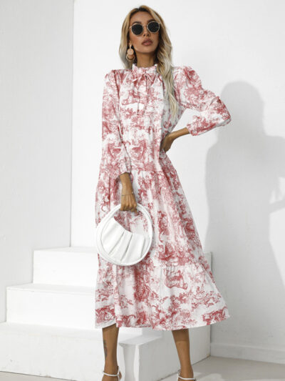 Round Neck Print Loose Cropped Sleeve Dress - Image 3