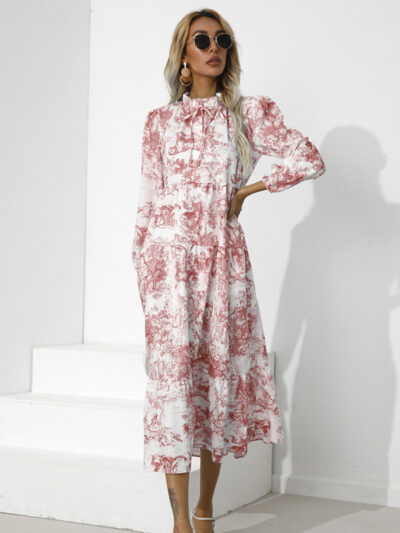 Round Neck Print Loose Cropped Sleeve Dress - Image 13