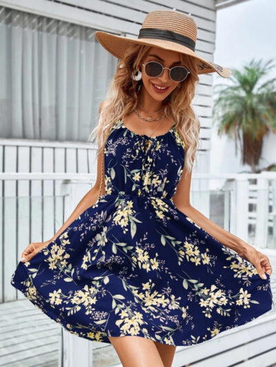 Summer Elegant Sleeveless Dress Pullover Print Elastic Waist Suspender Skirt - Image 2