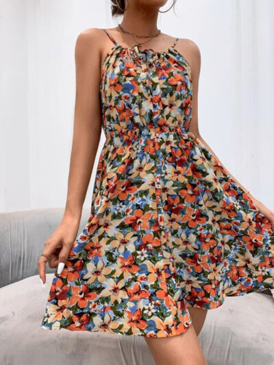 Summer Elegant Sleeveless Dress Pullover Print Elastic Waist Suspender Skirt - Image 14